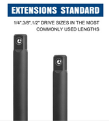 TOPEX 9 Piece Extension Bar Set 1/4" 3/8" and 1/2" Black Impact Socket Extensions