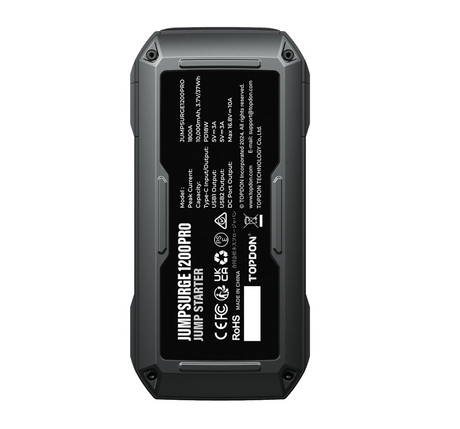 TOPDON JS1200 JumpSurge1200 Pro – 1800A 12V Jump Starter -  Back View