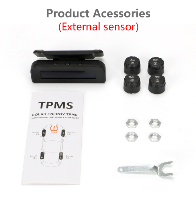 tyre pressure monitoring system solar powered 4 sensors for cars
