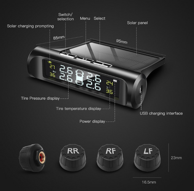 Solar Powered Tyre Pressure Monitoring System - Car + 4WD TPMS