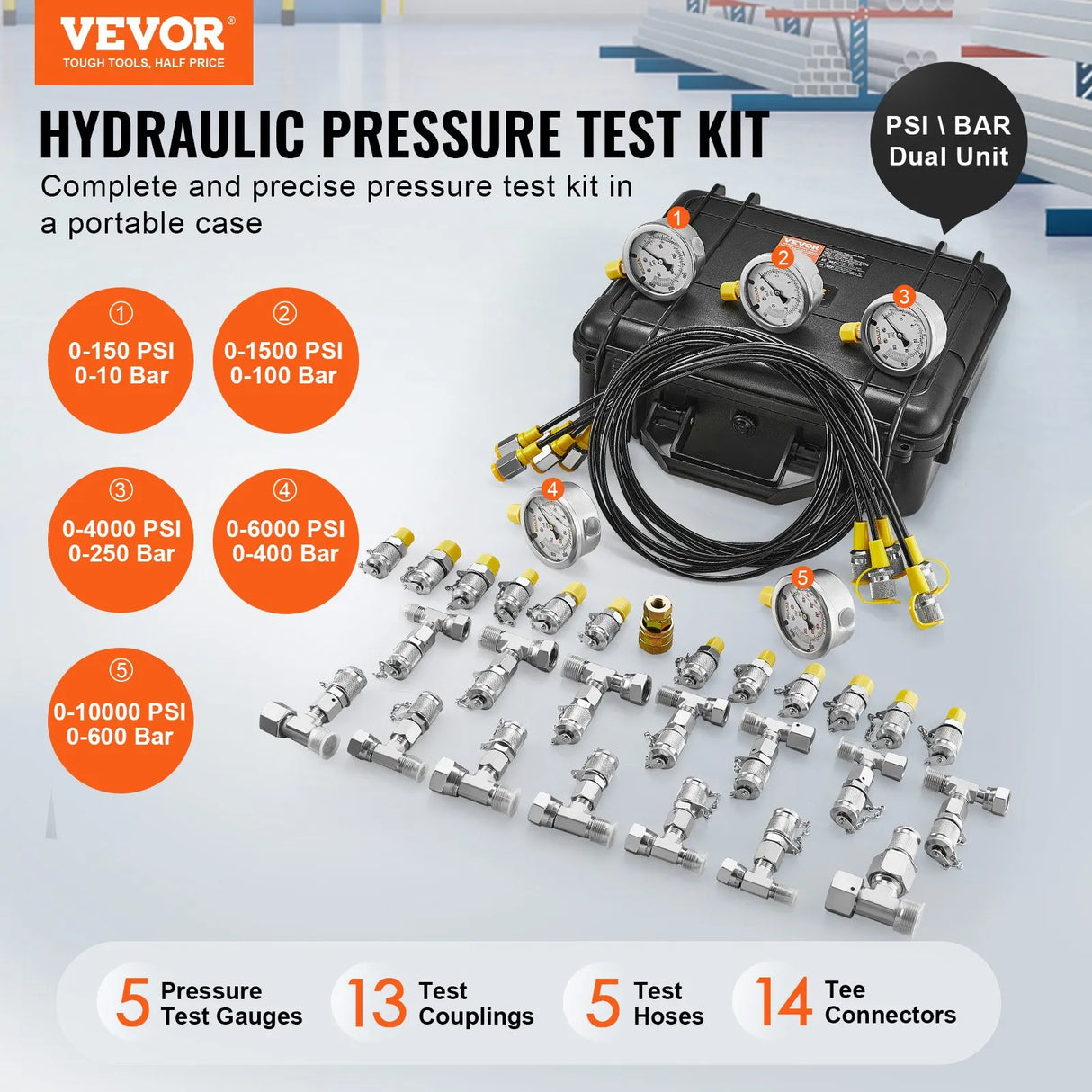VEVOR Hydraulic Pressure Test Kit for Heavy Machinery