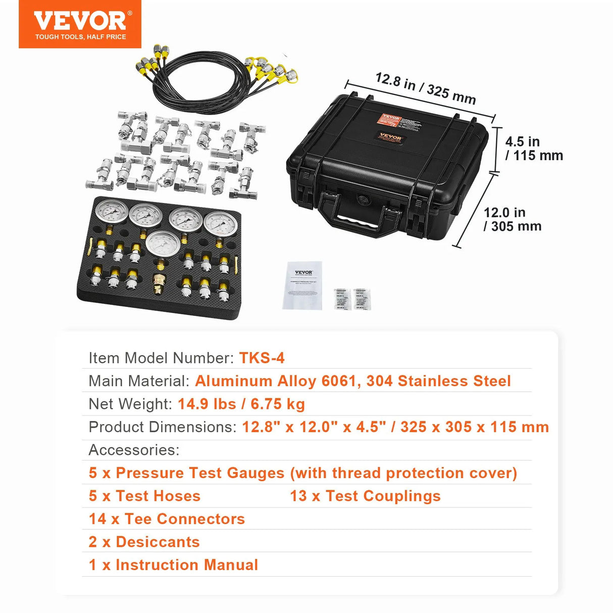 VEVOR Hydraulic Pressure Test Kit for Heavy Machinery